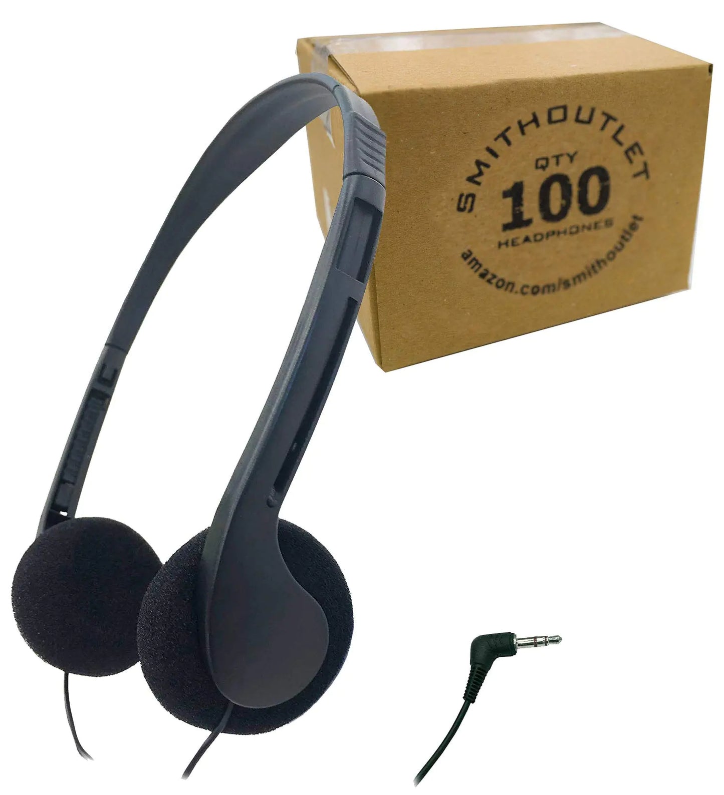 SmithOutlet 100 Pack Bulk Classroom Headphones Student Headphones Class Set Headphones Student Testing Library Computer Labs Wired 3.5 MM Jack (Black)