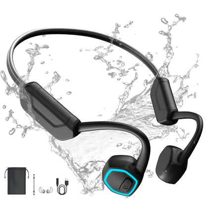 Dnniakm Bone Conduction Headphones IPX8 Waterproof Headphones for Swimming MP3 Play Built-in 32G Memory Open-Ear Wireless Bluetooth Headphones with Mic Sports Headphones for Running Cycling