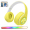 Bluetooth Over Ear Headphones Colorful LED Lights Headphones Foldable Hi-Fi Stereo Headphones with in Microphone Wired and Wireless Headphones for Classroom/Home Office/PC/Mobile (yellow)