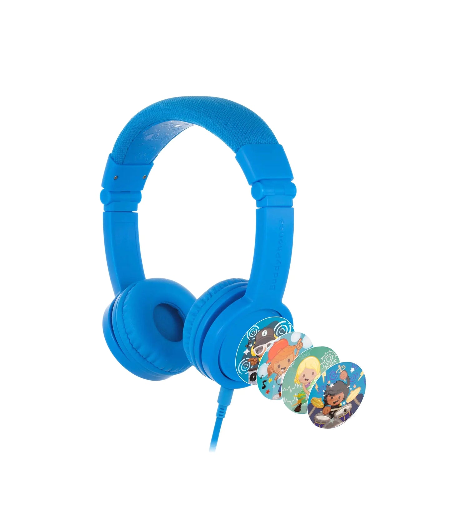 BuddyPhones Explore Plus Foldable Kids Wired Headphones SafeAudio Volume-Limiting to 85dB Built-in Audio Sharing Cable with in-Line Mic for Kindle iPad iPhone or Android by Onanoff (Cool Blue)