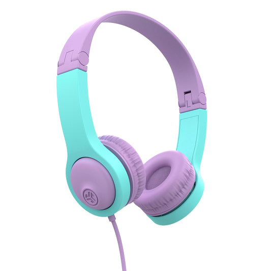 JLab JBuddies Folding Kids Wired Headphones Gen 2 Pink/Teal Toddler Headphones Noise Isolation Kids Safe Volume Limiting Headphones Headphones for Children Ages 2+