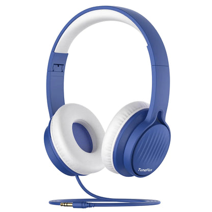 TuneFlux Upgraded Kids Headphones Wired Toddler Headphones 85dB Limited Volume On Ear Headphones Portable Foldable Design Stereo Sound Kids Headphones for School/Tablet/Travel-Sapphire Blue
